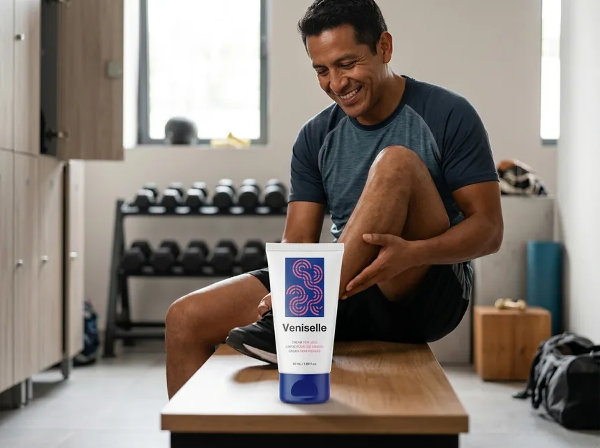Deportista aplicando crema refrescante en las piernas tras una carrera